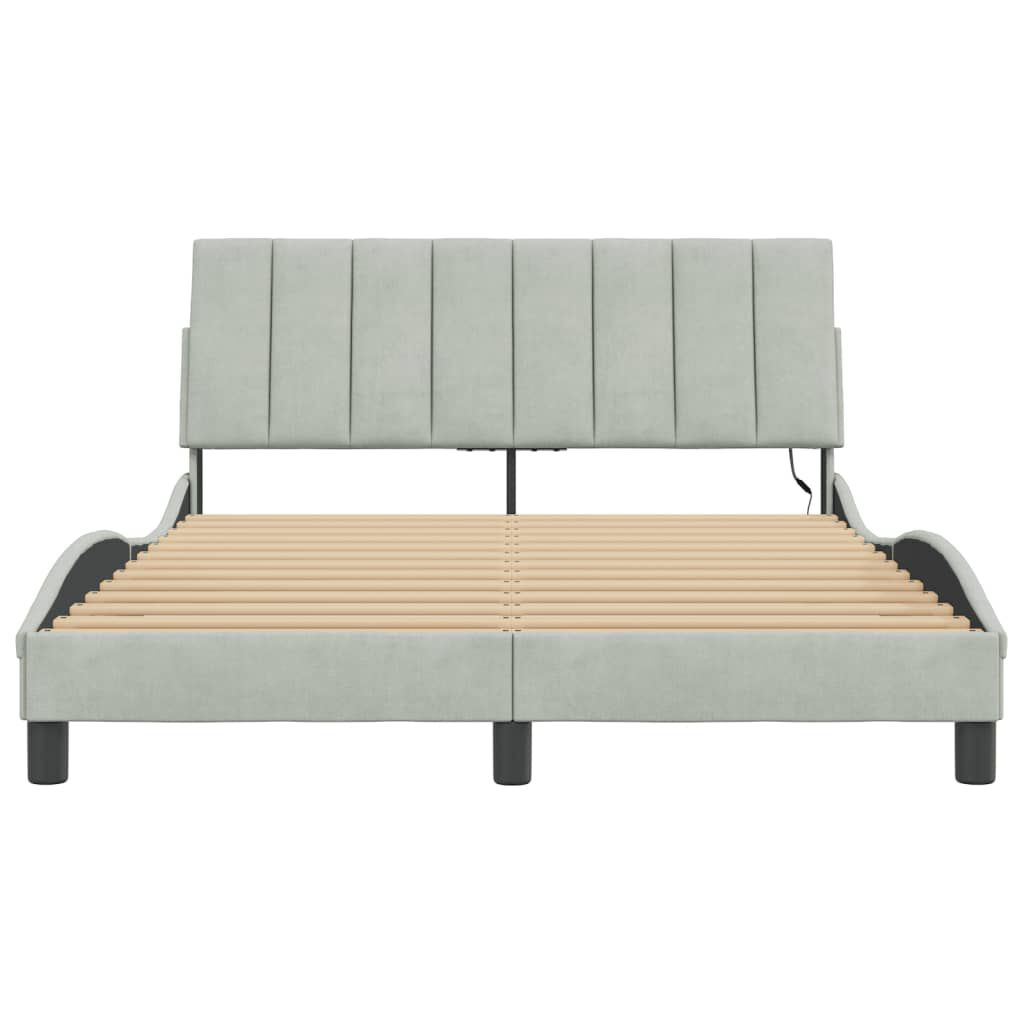 vidaXL Bed Frame with LED without Mattress Light Grey 137x190 cm Velvet