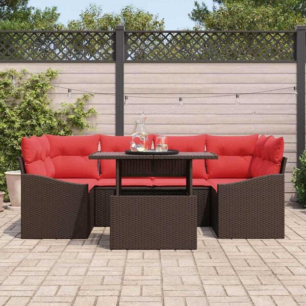 vidaXL Garden Sofa Set 7 pcs Brown and red 100 x 55 x 73 cm
