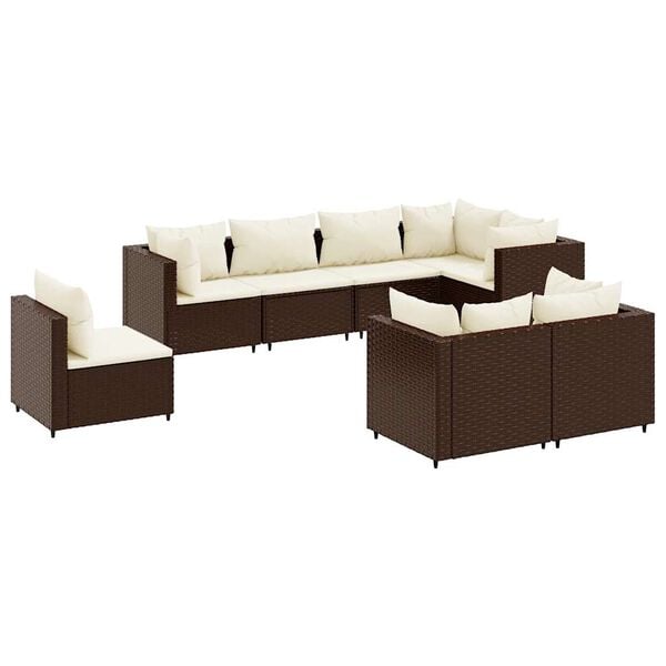 vidaXL 8 Piece Garden Lounge Set with Cushions Brown Poly Rattan
