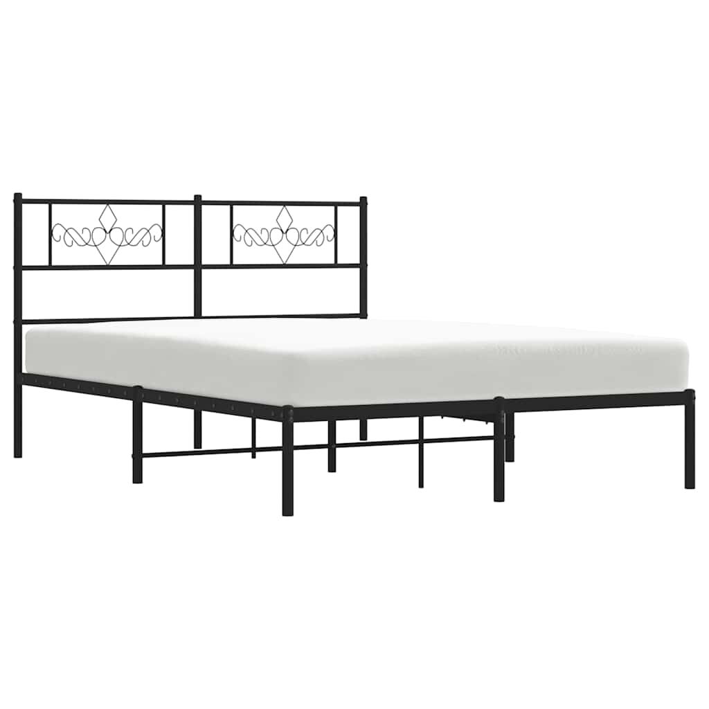 vidaXL Metal Bed Frame without Mattress with Headboard Black 135x190cm
