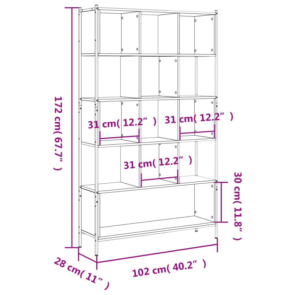 vidaXL Bookcase Smoked Oak 102x28x172 cm Engineered Wood