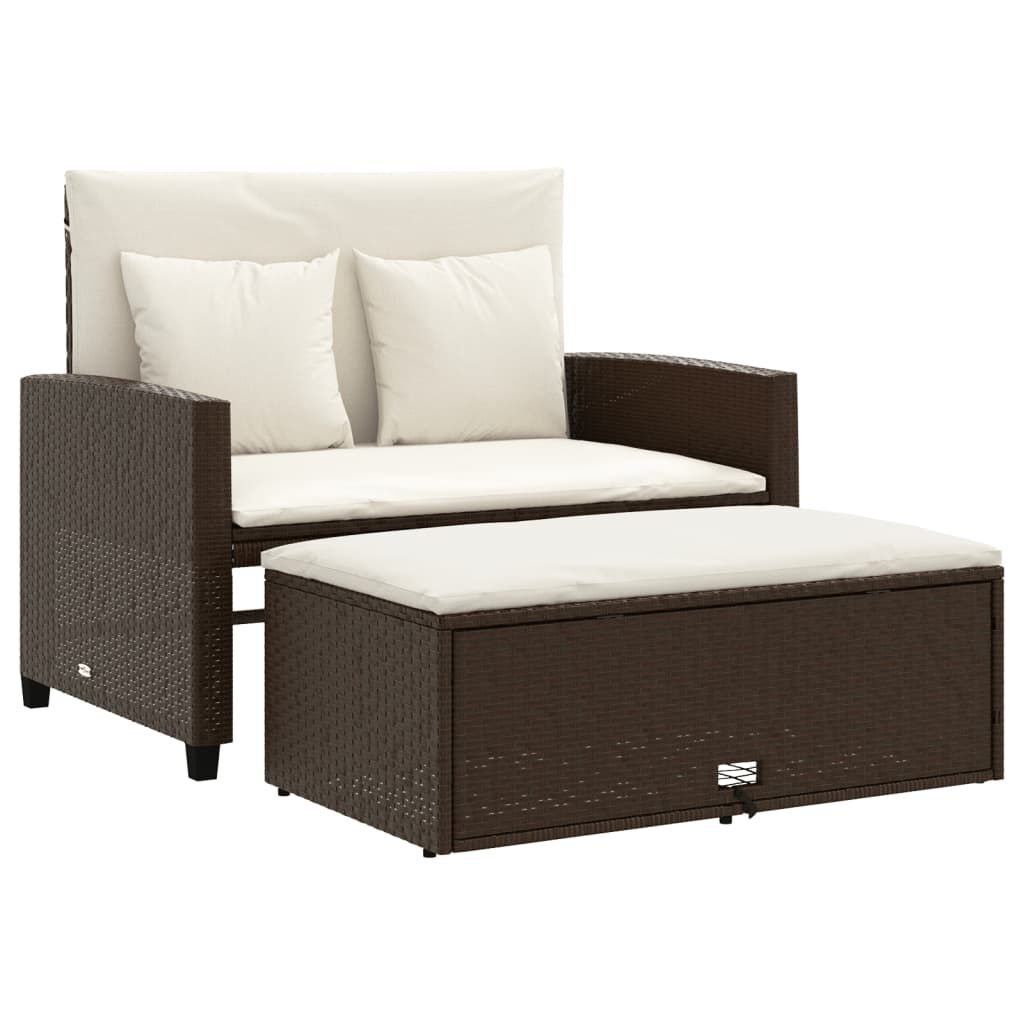vidaXL Garden Sofa with Cushions 2-Seater Brown Poly Rattan