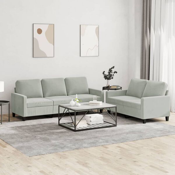 vidaXL 2 Piece Sofa Set with Cushions Light Grey Velvet