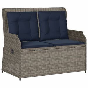 vidaXL Reclining Garden Bench with Cushions Grey Poly Rattan