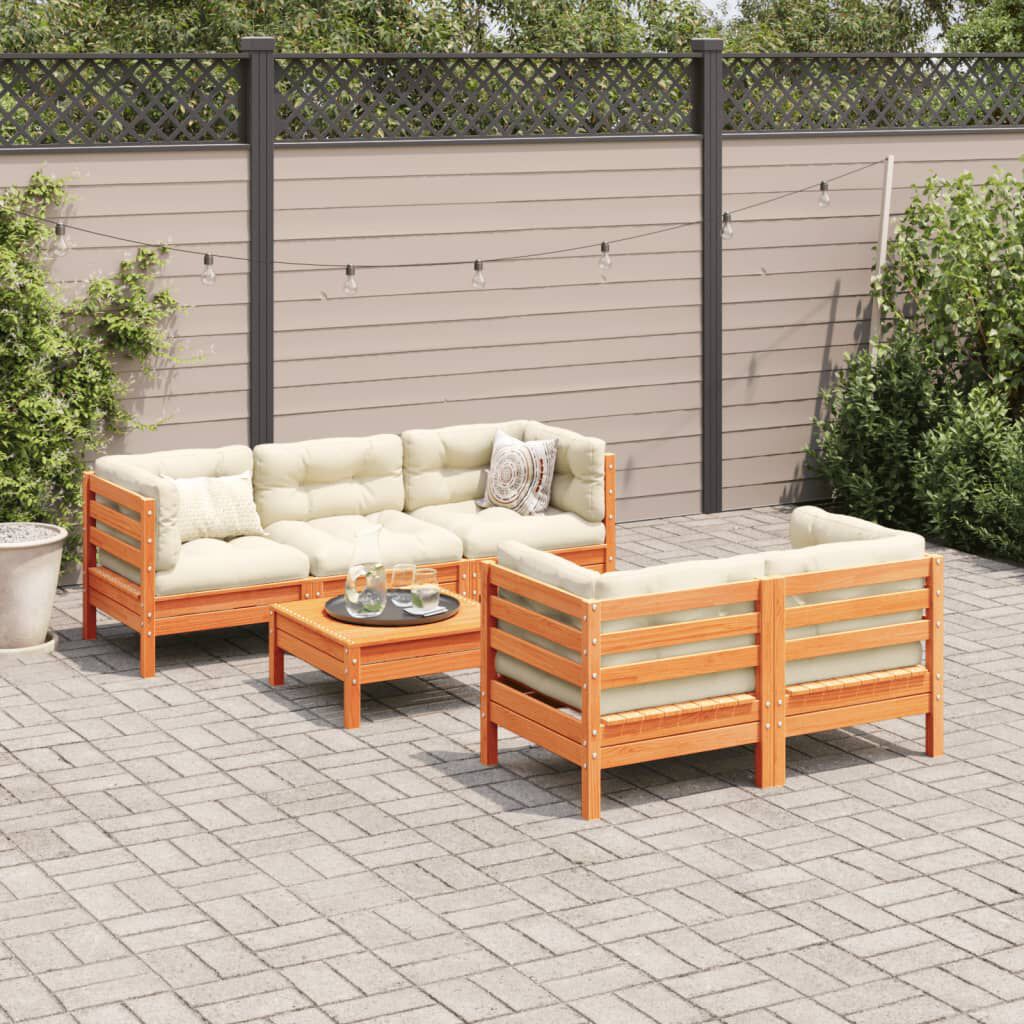 vidaXL 6 Piece Garden Sofa Set with Cushions Wax Brown Solid Wood Pine