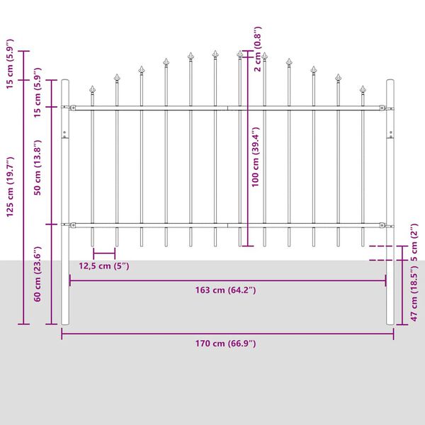 vidaXL Garden Fence with Spear Top Steel 170x100 cm Black