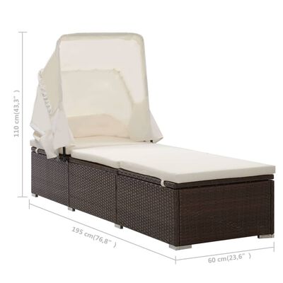 vidaXL Sun Lounger with Canopy and Cushion Poly Rattan Brown