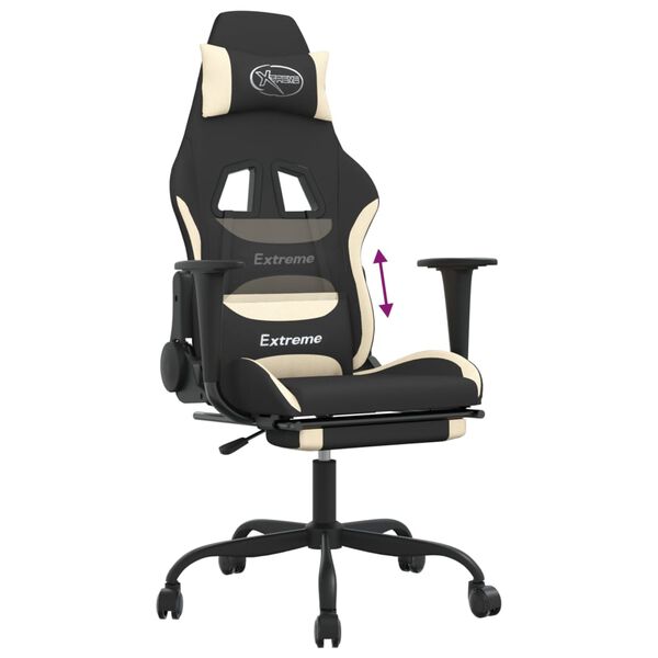 vidaXL Gaming Chair with Footrest Black and Cream Fabric