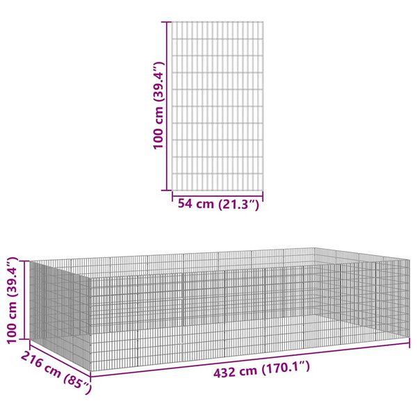 vidaXL Free Range Animal Enclosure 24-Panel 54x100 cm Galvanised Iron
