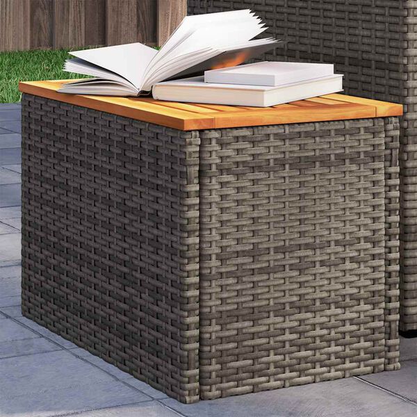 vidaXL Garden Side Tables 2pcs Grey 55x34x37cm Poly Rattan Solid Wood