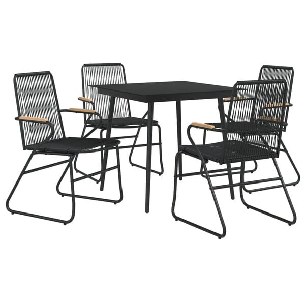 vidaXL 5 Piece Garden Dining Set Black PVC Rattan