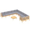 vidaXL 11 Piece Garden Lounge Set with Grey Cushions Pinewood