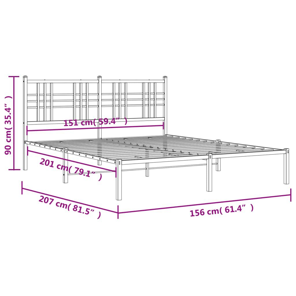 vidaXL Metal Bed Frame without Mattress with Headboard Black 150x200cm