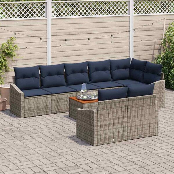 vidaXL Garden Sofa Set with Cushion 9 pcs Grey Poly Rattan