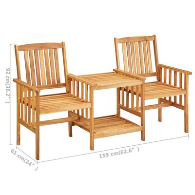 vidaXL Garden Chairs with Tea Table and Cushions Solid Acacia Wood