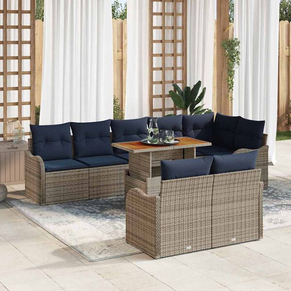 vidaXL Garden Sofa Set 9 pcs Grey and Navy Blue Poly Rattan