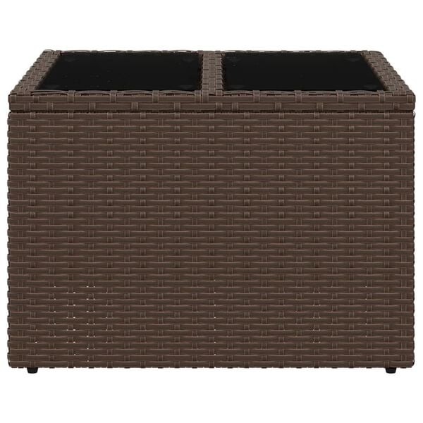 vidaXL Garden Table with Glass Top Brown 55x55x37 cm Poly Rattan