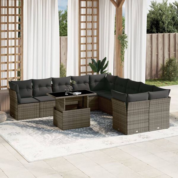 vidaXL 11 Piece Garden Sofa Set with Cushions Grey Poly Rattan