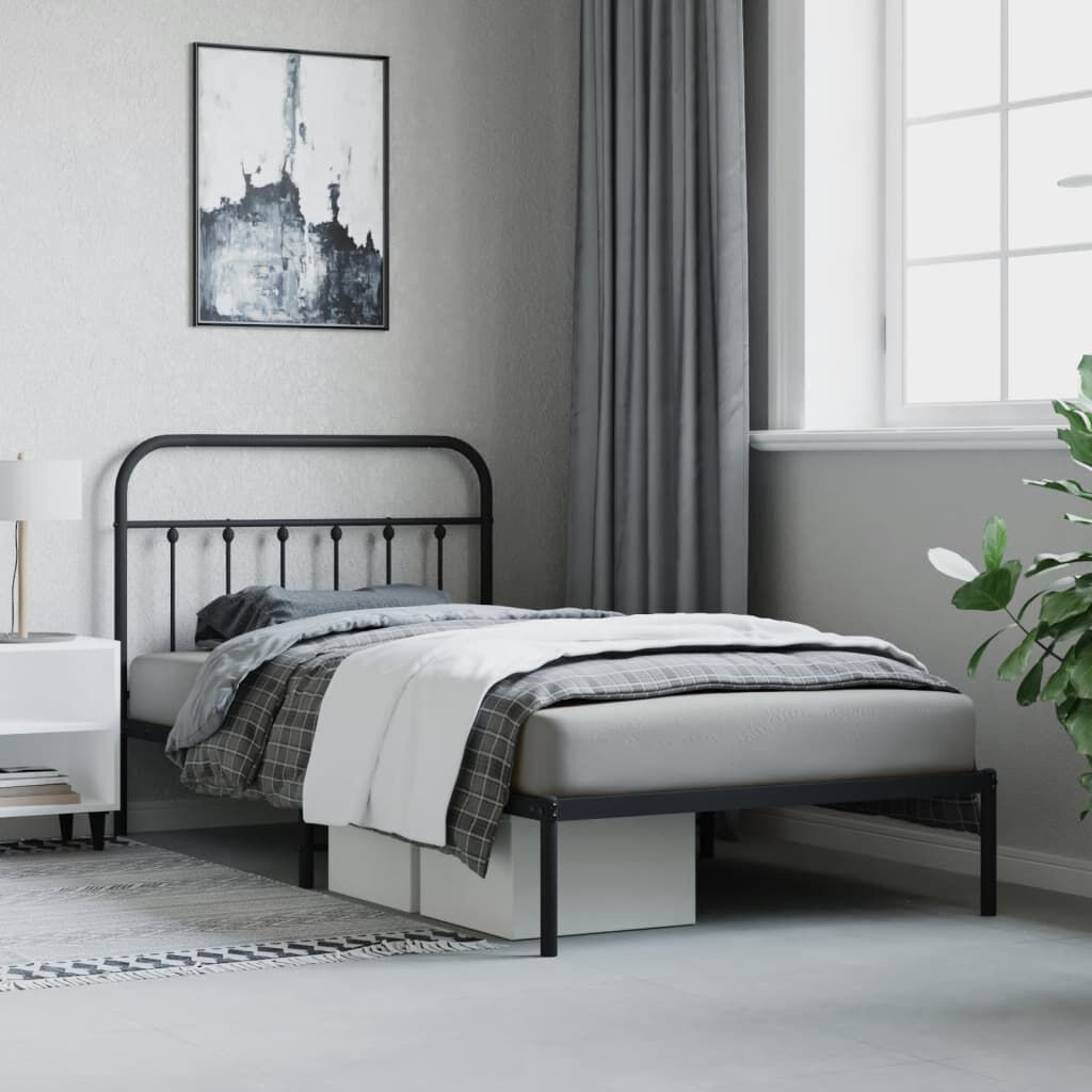 vidaXL Metal Bed Frame without Mattress with Headboard Black 100x200cm