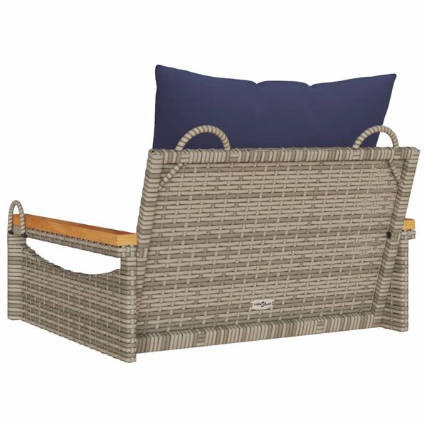 vidaXL Swing Bench with Cushions Grey 63x62x40 cm Poly Rattan
