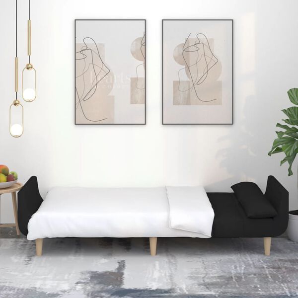 vidaXL 2-Seater Sofa Bed with Two Pillows Black Fabric