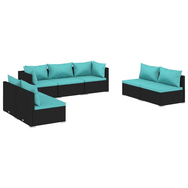 vidaXL 7 Piece Garden Lounge Set with Cushions Poly Rattan Black