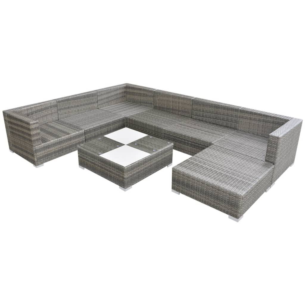 vidaXL 8 Piece Garden Lounge Set with Cushions Poly Rattan Grey