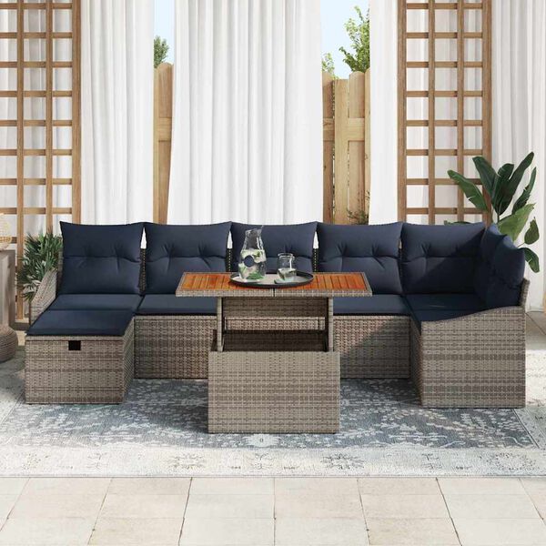 vidaXL Garden Sofa Set with Cushion 8 pcs Grey Poly Rattan