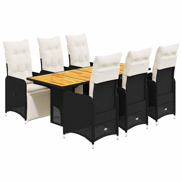 vidaXL 7 Piece Garden Bistro Set with Cushions Black Poly Rattan