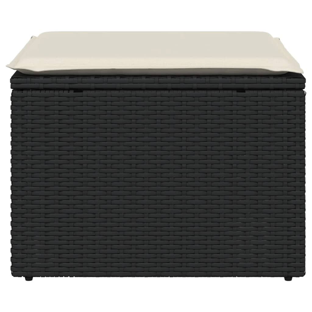 vidaXL Garden Stool with Cushion Black 55x55x37 cm Poly Rattan