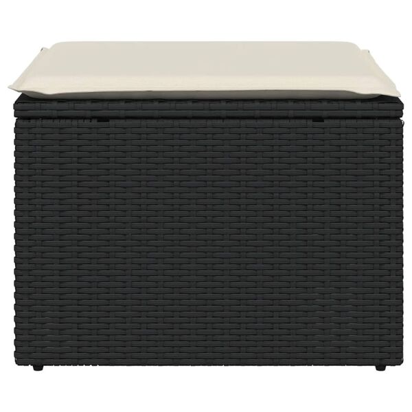 vidaXL Garden Stool with Cushion Black 55x55x37 cm Poly Rattan