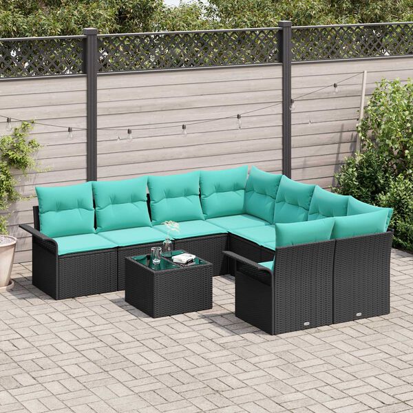vidaXL Garden Sofa Set with Cushion Manual 9 pcs Black 55 x 55 x 37 cm Rattan