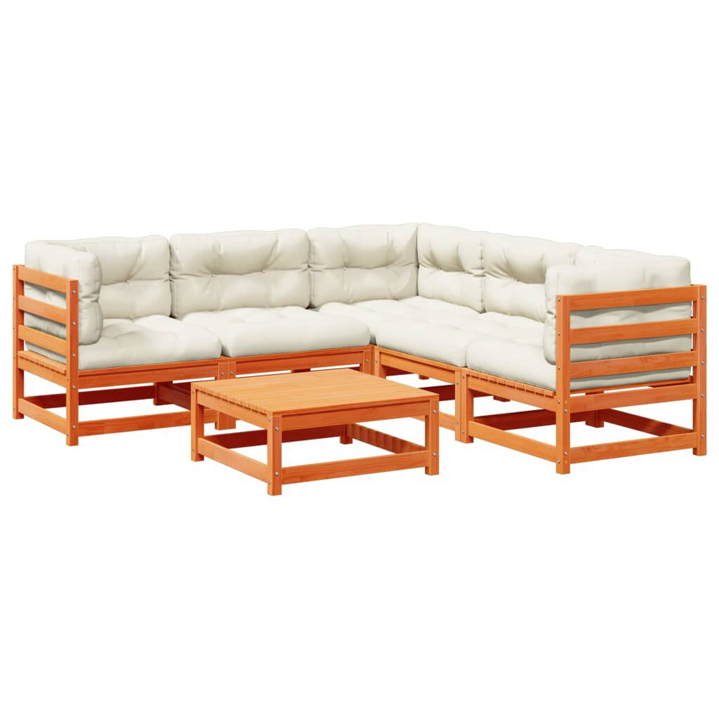 vidaXL 6 Piece Garden Sofa Set with Cushions Wax Brown Solid Wood Pine