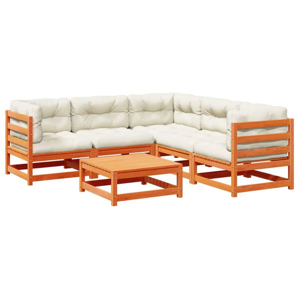 vidaXL 6 Piece Garden Sofa Set with Cushions Wax Brown Solid Wood Pine