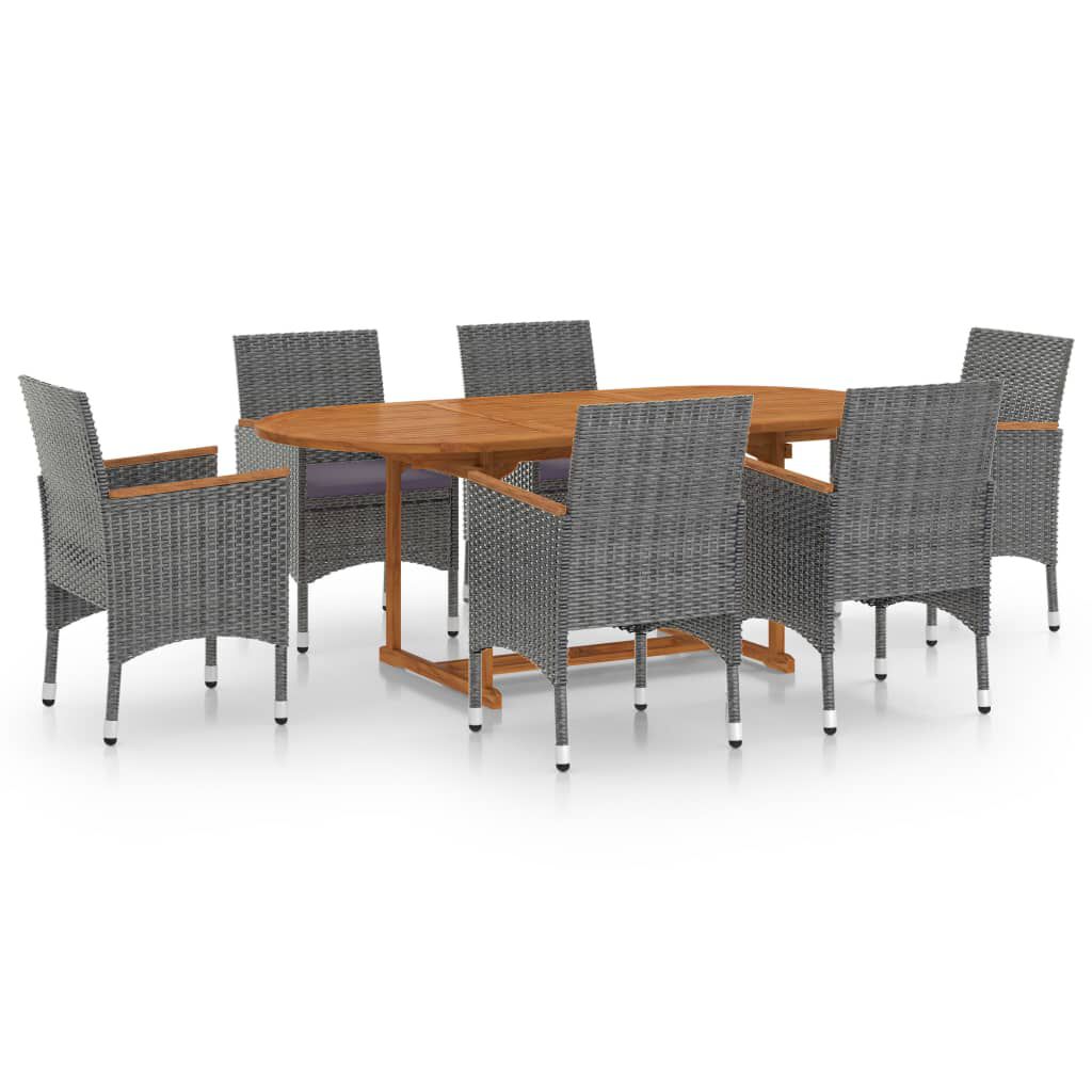 vidaXL 7 Piece Garden Dining Set Poly Rattan Grey