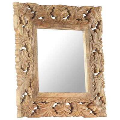 vidaXL Hand Carved Mirror Brown 50x50 cm Solid Mango Wood