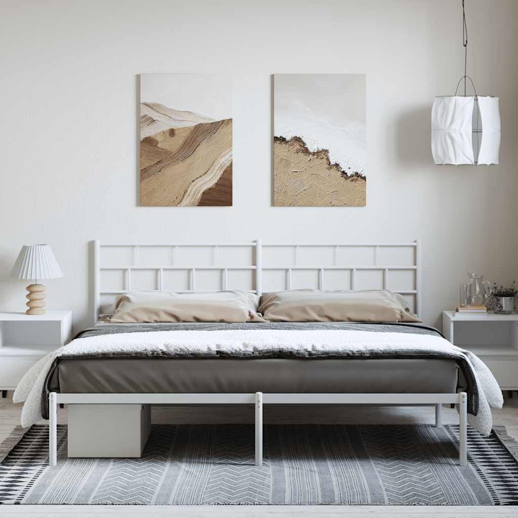 vidaXL Metal Bed Frame without Mattress with Headboard White 183x213cm