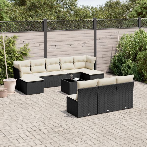 vidaXL 11 Piece Garden Sofa Set with Cushions Black Poly Rattan