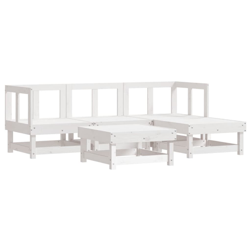 vidaXL 5 Piece Garden Lounge Set with Cushions White Solid Wood