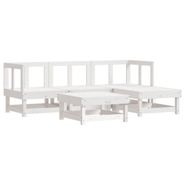 vidaXL 5 Piece Garden Lounge Set with Cushions White Solid Wood