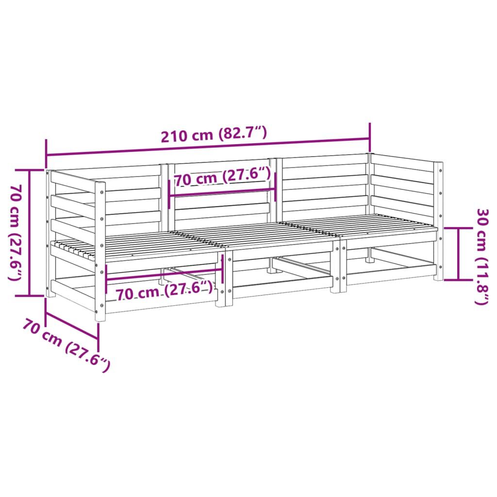 vidaXL 3 Piece Garden Sofa Set Wax Brown Solid Wood Pine