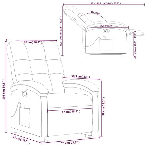 vidaXL Stand up Massage Recliner Chair Light Grey Fabric