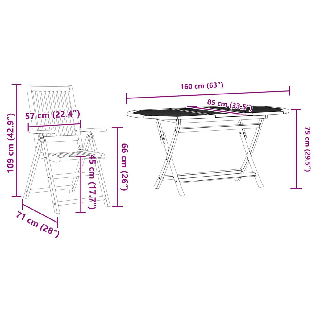 vidaXL Garden Dining Set Folding 5 pcs Brown Solid acacia wood