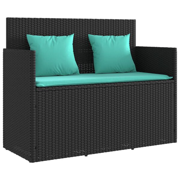 vidaXL Garden Bench with Cushions Black Poly Rattan