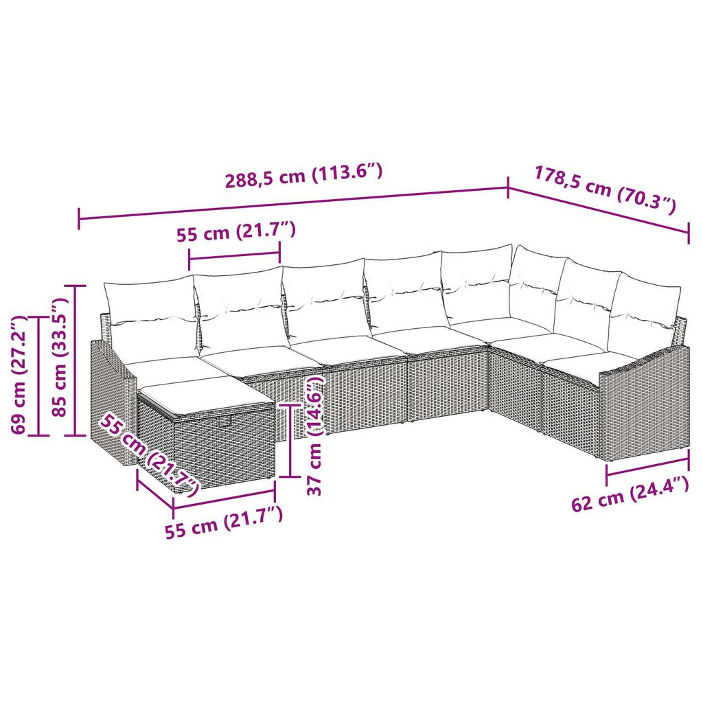 vidaXL 8 Piece Garden Sofa Set with Cushions Black Poly Rattan
