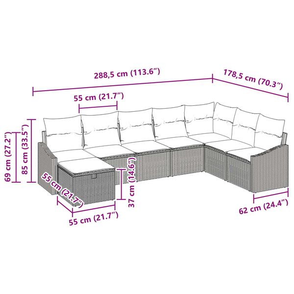vidaXL 8 Piece Garden Sofa Set with Cushions Black Poly Rattan