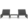 vidaXL Reclining Garden Chairs 2 pcs with Table Grey Poly Rattan