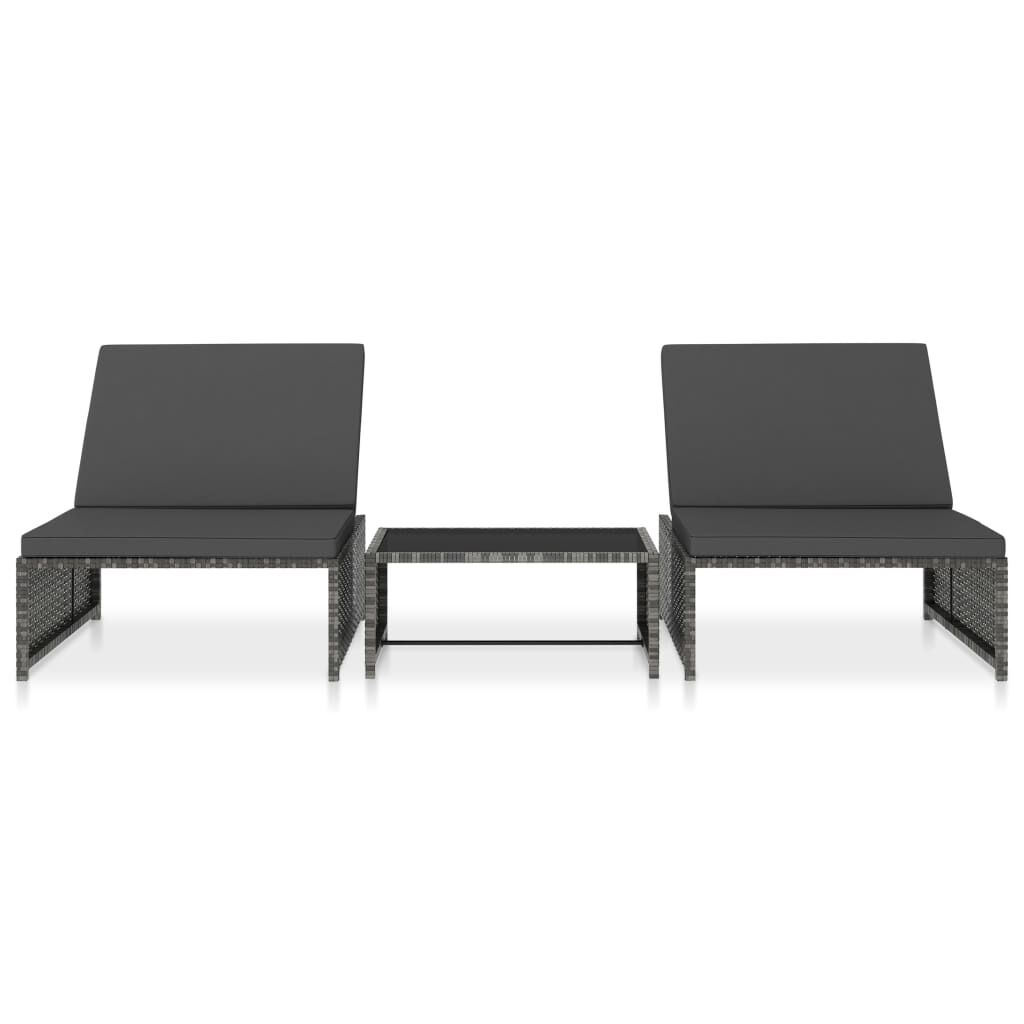 vidaXL Reclining Garden Chairs 2 pcs with Table Grey Poly Rattan