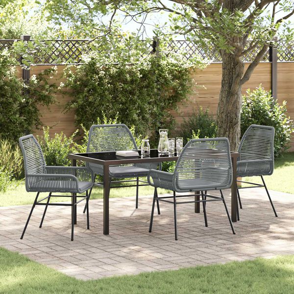 vidaXL Garden Dining Set with Cushion 5 pcs Grey Poly Rattan