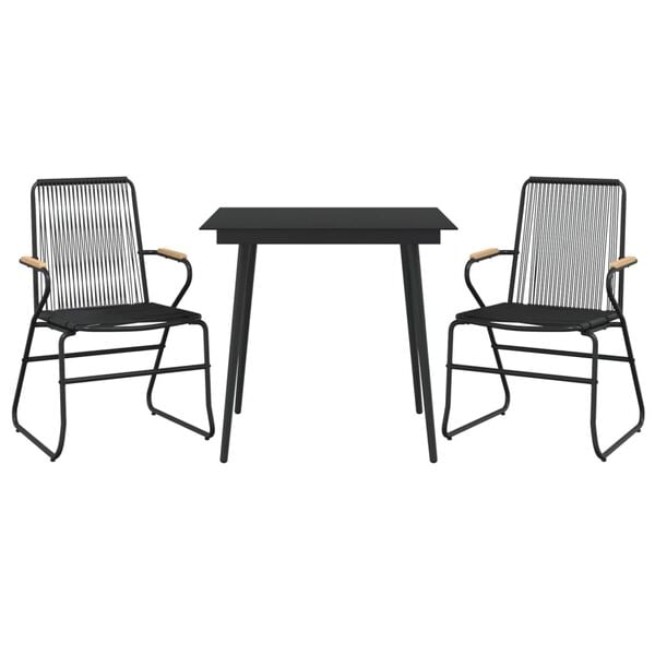 vidaXL 3 Piece Garden Dining Set Black PVC Rattan